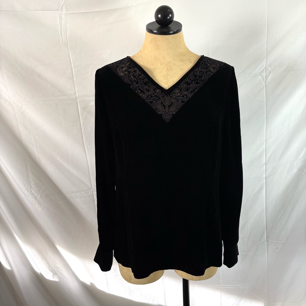Vintage 90s black velvet whimsygoth long sleeve blouse top Talbots size 10